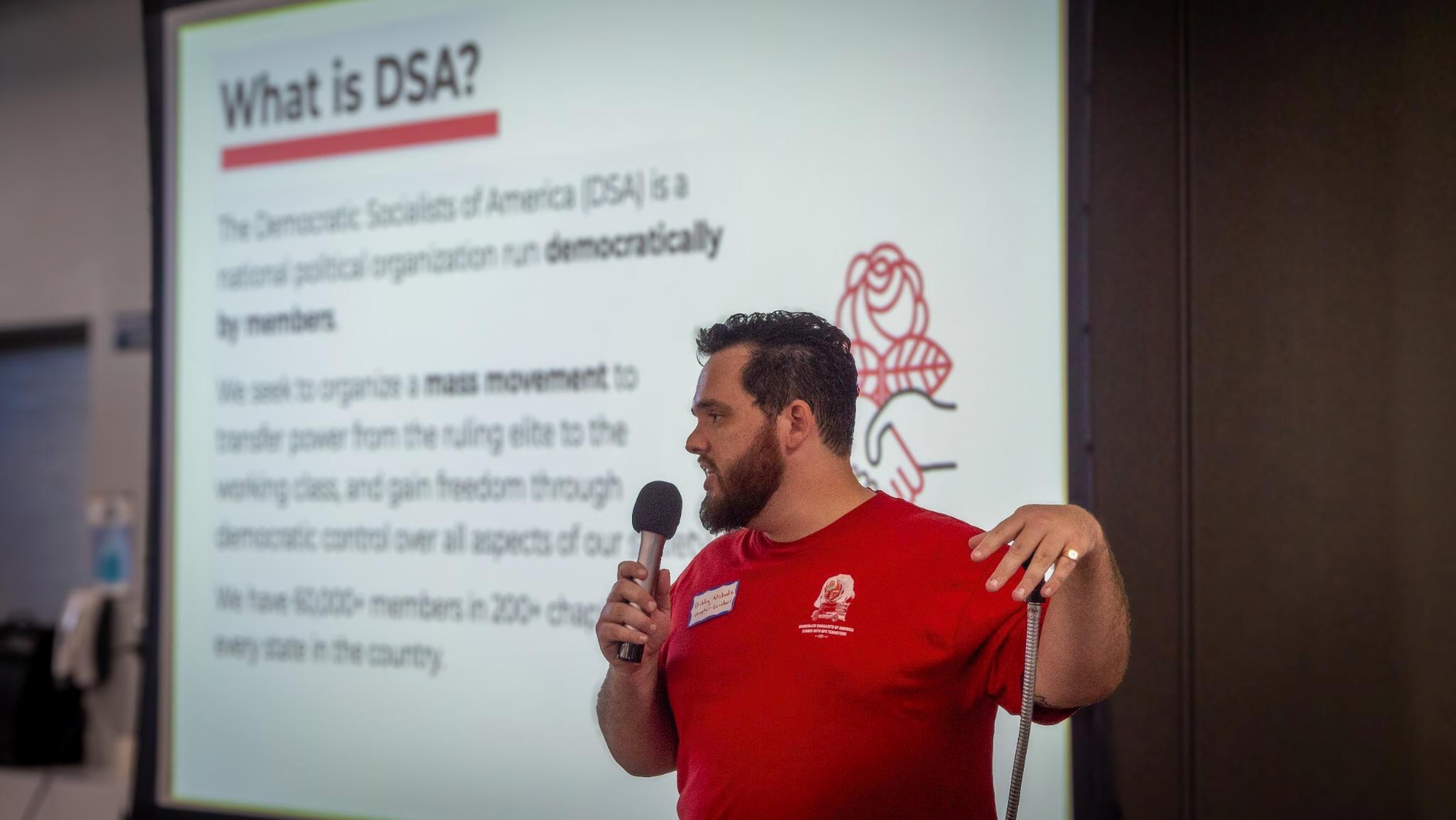 Bobby Nichols speaking at a DSA event.